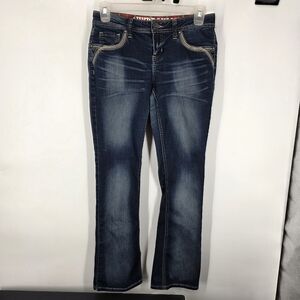 Hydraulic Embellished Bootcut Jeans Size 11/12 Dark Wash Rhinestone Y2K Plaid